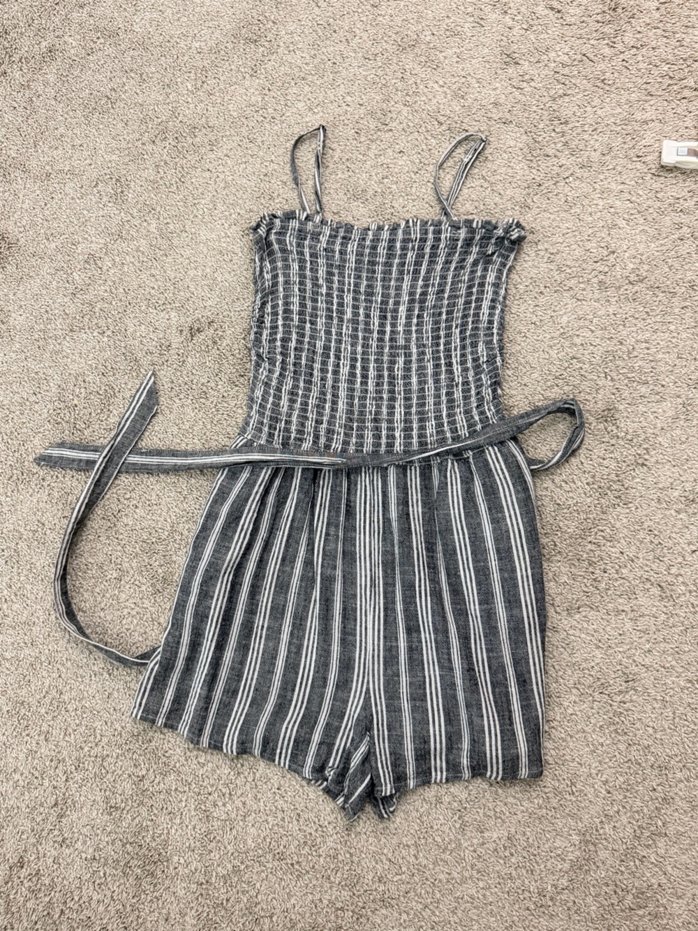 Avenue Black & White Striped Midi Skirt with Smocked Waist